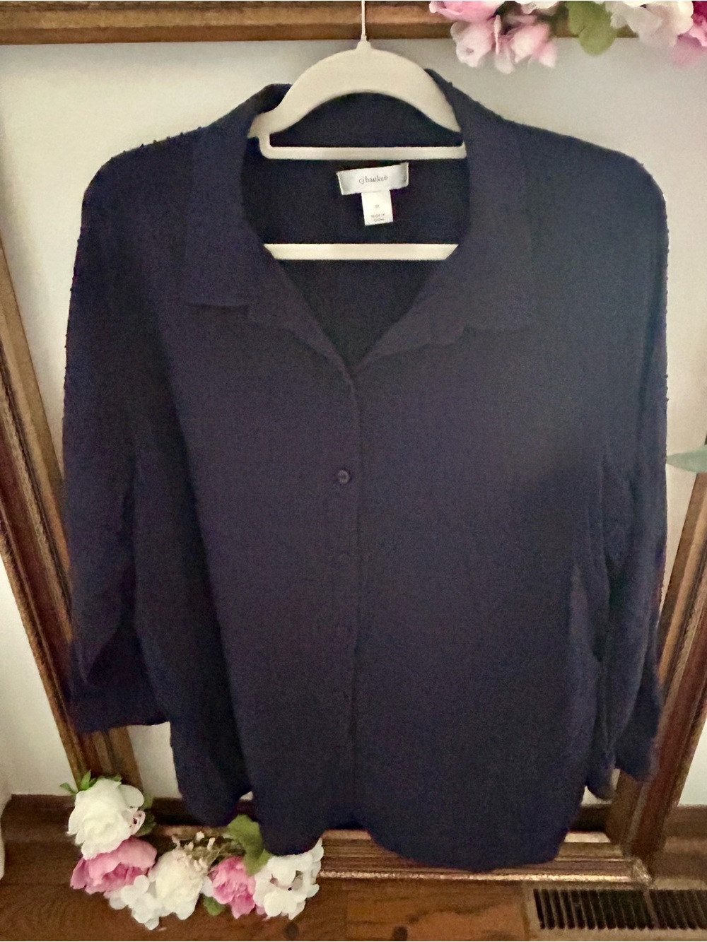 CJ Banks Navy Button-Front Collared Blouse